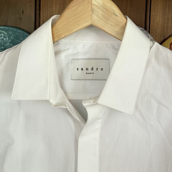 Sandro Paris NEW w Tags $195 Blouse Top Sz 39 EU/8 US Crisp White Classic Preppy - Picture 3 of 10